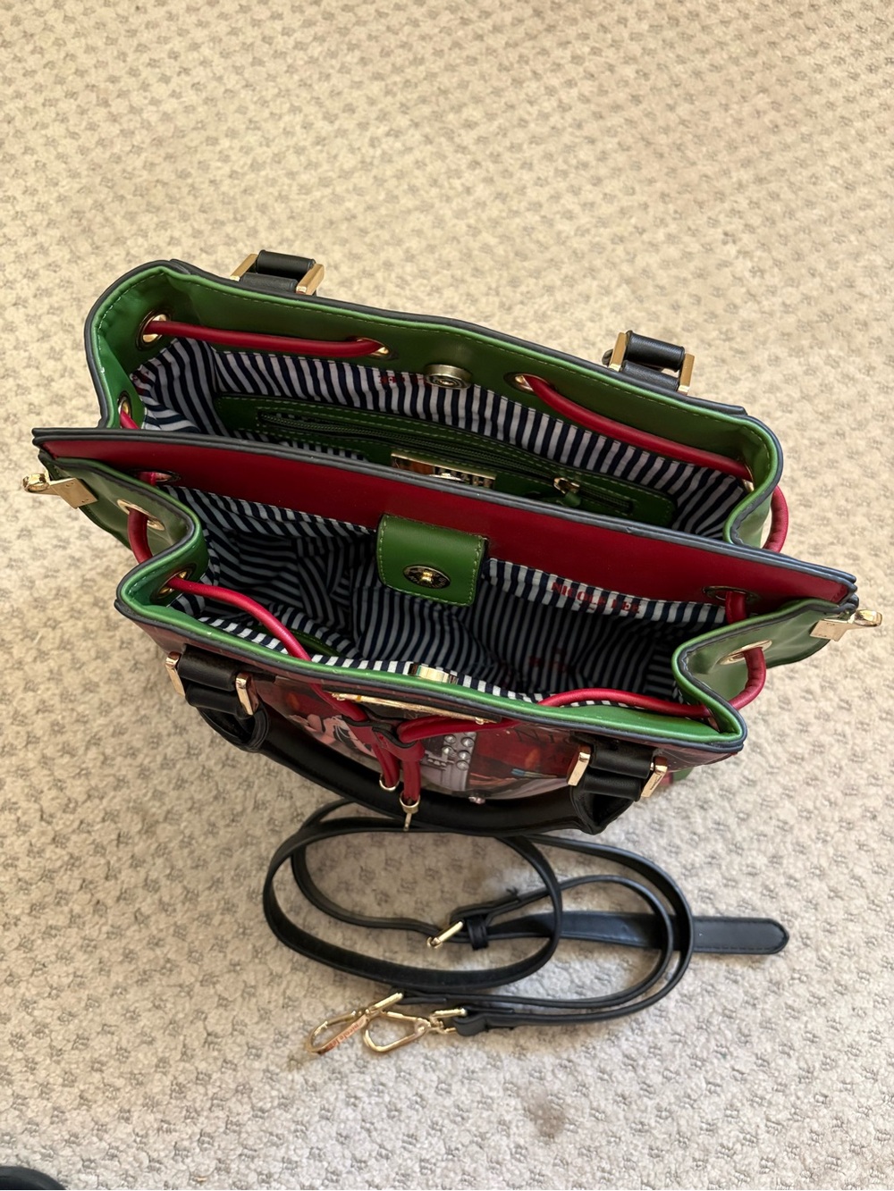Nicole Lee Red, Green & Black Women's Satchel Handbag with Café Print - Picture 5 of 8